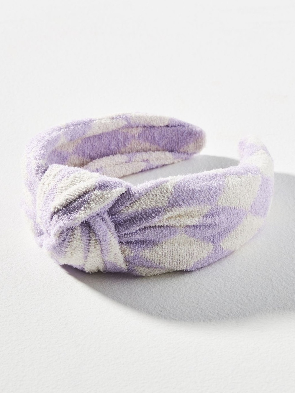 Anthropologie Everly Argyle knot Headband Terry Cloth white & light purple NEW
